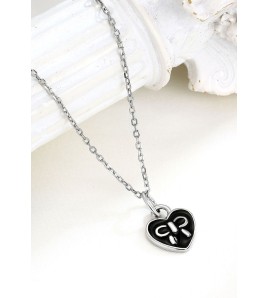 LDR24416 S925純銀黑色愛心蝴蝶結項鏈