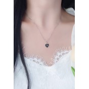 LDR24416 S925純銀黑色愛心蝴蝶結項鏈