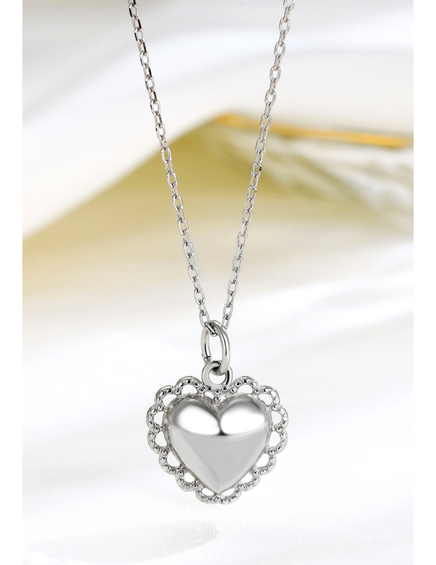 LDR24417 S925純銀立體光面愛心項鏈