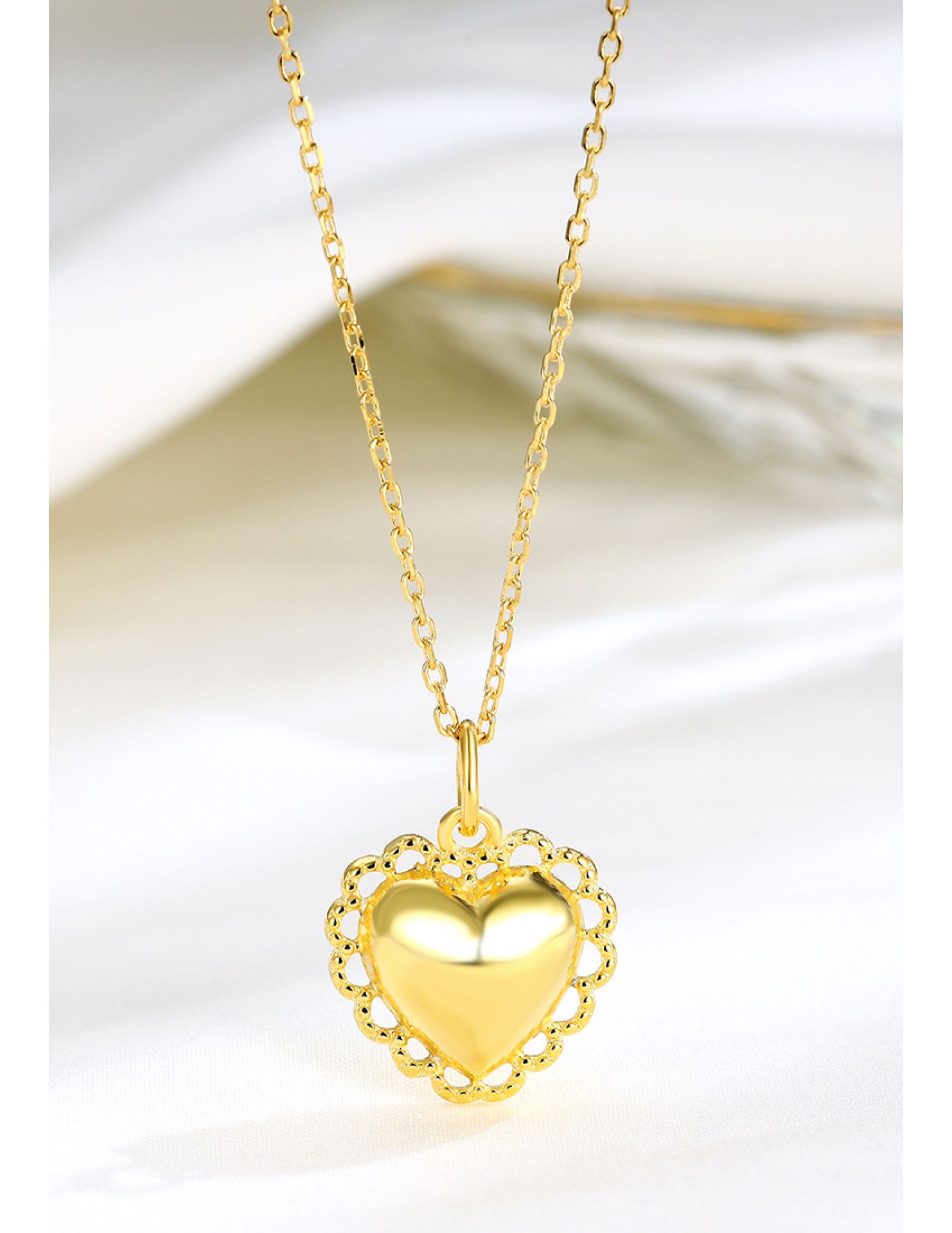 LDR24417 S925純銀立體光面愛心項鏈