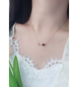 LDR24424 S925純銀紅色瑪瑙愛心別針項鏈