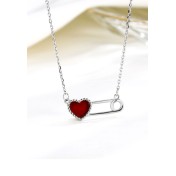 LDR24424 S925純銀紅色瑪瑙愛心別針項鏈