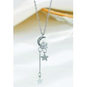 LDR4121 S925純銀星星月亮流蘇項鏈