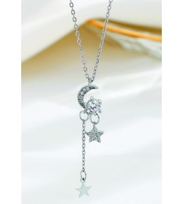 LDR4121 S925純銀星星月亮流蘇項鏈