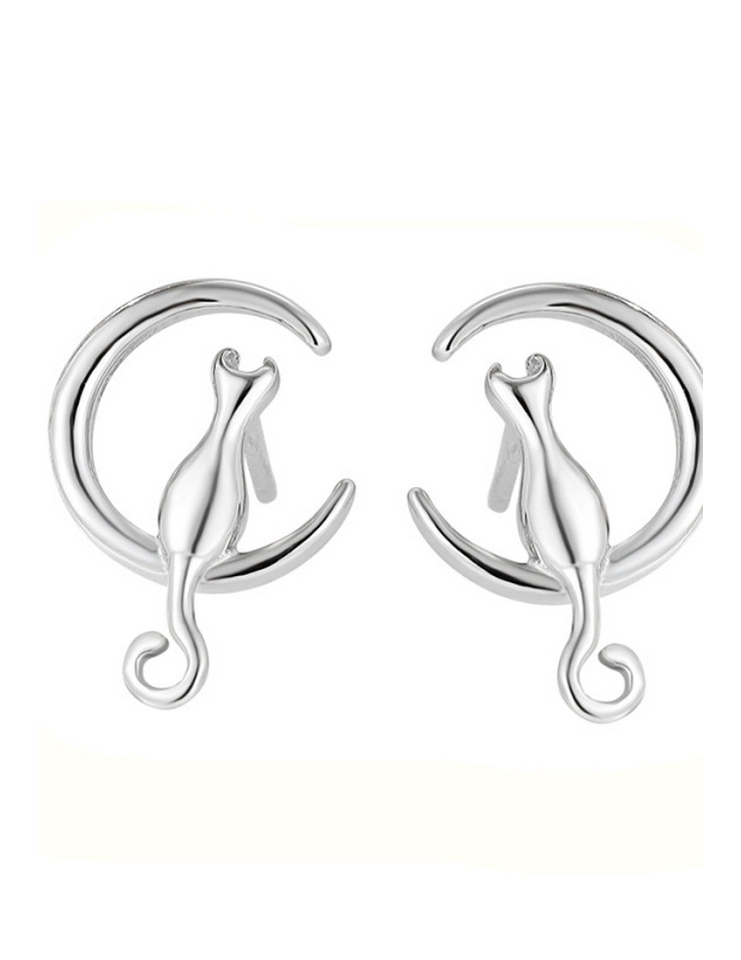 LDR4204 S925純銀月亮猫咪耳環