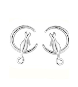 LDR4204 S925純銀月亮猫咪耳環