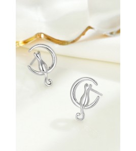 LDR4204 S925純銀月亮猫咪耳環