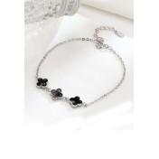 LDR6201 S925純銀滴釉黑色四葉草手鏈