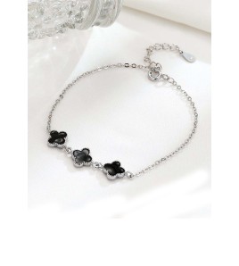 LDR6201 S925純銀滴釉黑色四葉草手鏈