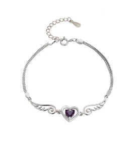 LDR6220 S925純銀紫鋯石愛心手鏈