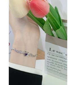 LDR6220 S925純銀紫鋯石愛心手鏈