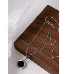 LDR6223B S925純銀地球儀黑瑪瑙項鏈