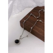 LDR6223P S925純銀地球儀黑瑪瑙項鏈