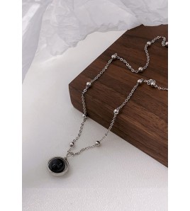 LDR6223P S925純銀地球儀黑瑪瑙項鏈
