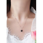 LDR6223P S925純銀地球儀黑瑪瑙項鏈