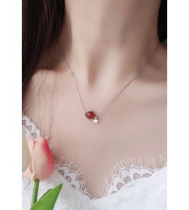 LDR6226S S925純銀地球儀黑瑪瑙星星項鏈