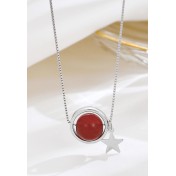 LDR6226S S925純銀地球儀黑瑪瑙星星項鏈