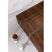 LDR6226S S925純銀地球儀黑瑪瑙星星項鏈