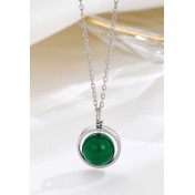 LDR6229B S925純銀地球儀綠瑪瑙項鏈