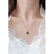 LDR6229P S925純銀地球儀綠瑪瑙項鏈
