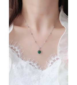 LDR6229P S925純銀地球儀綠瑪瑙項鏈