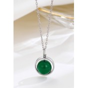 LDR6229P S925純銀地球儀綠瑪瑙項鏈