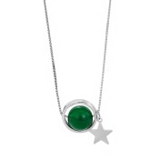 LDR6229S S925純銀地球儀綠瑪瑙星星項鏈
