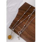 LDR6230P S925純銀地球儀黃瑪瑙項鏈