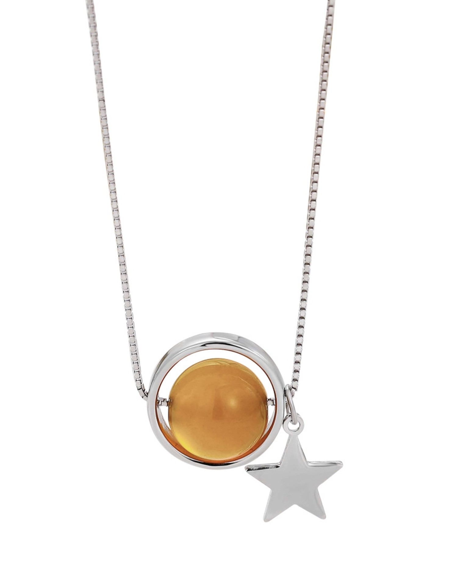 LDR6230S S925純銀地球儀黃瑪瑙星星項鏈