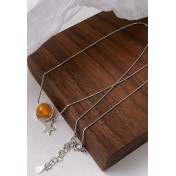 LDR6230S S925純銀地球儀黃瑪瑙星星項鏈