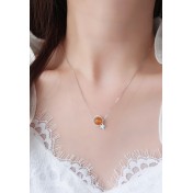 LDR6230S S925純銀地球儀黃瑪瑙星星項鏈