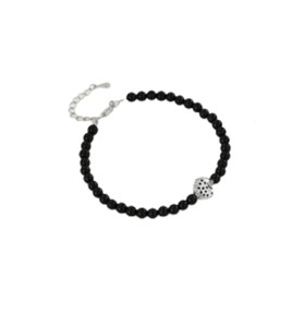 LDR6238-4mm S925純銀小魚黑瑪瑙手鏈