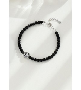 LDR6238-4mm S925純銀小魚黑瑪瑙手鏈