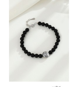 LDR6238-6mm  S925純銀小魚黑瑪瑙手鏈