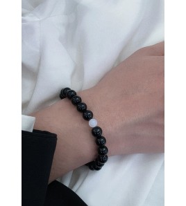 LDR6239B S925純銀黑白瑪瑙手鏈