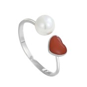 LDR9206 S925純銀珍珠紅色愛心開口戒指