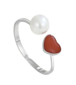 LDR9206 S925純銀珍珠紅色愛心開口戒指