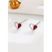 LDR9228 S925純銀紅色愛心耳環