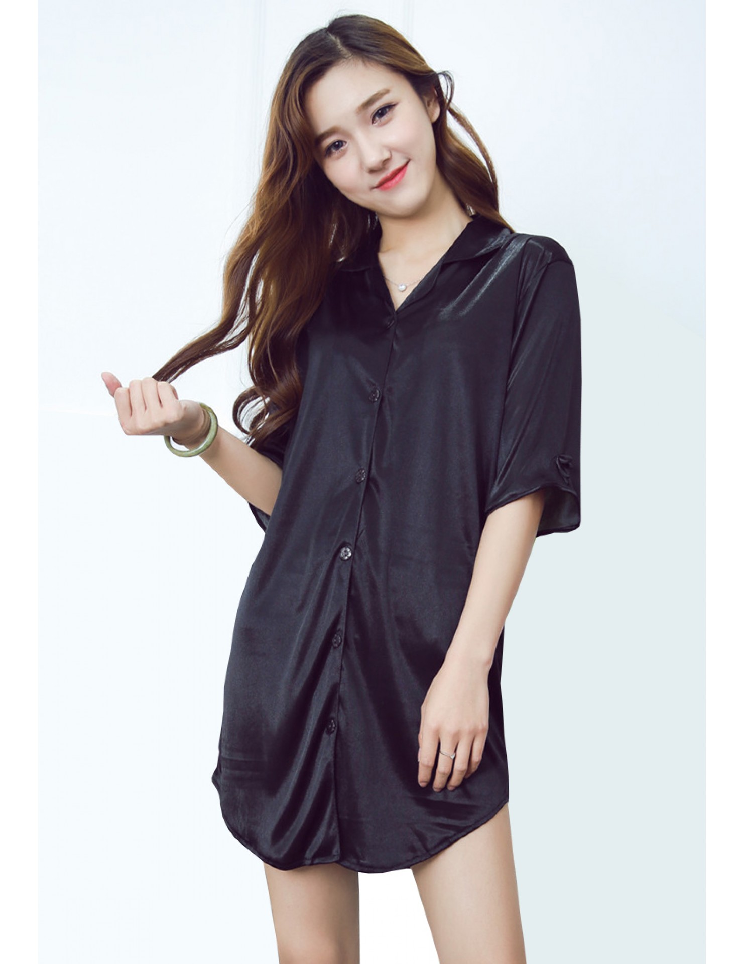 SWW9003-女士一件式居家睡裙 (黑色)