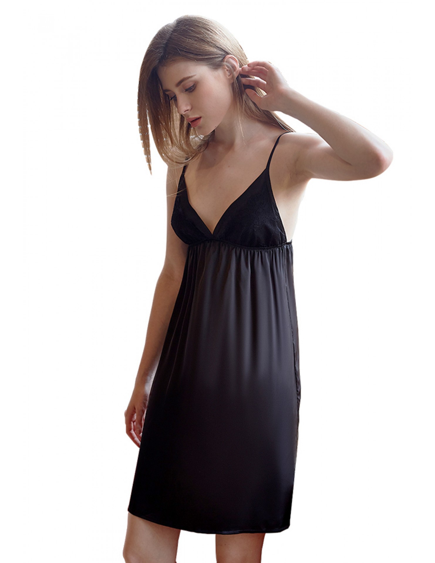 LCB2143-女士居家蕾絲睡衣兩件套-黑色