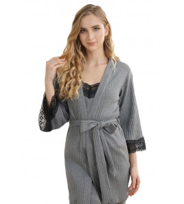 LCB8038-女士居家休閒睡衣三件套-灰色