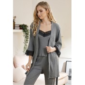 LCB8038-女士居家休閒睡衣三件套-灰色
