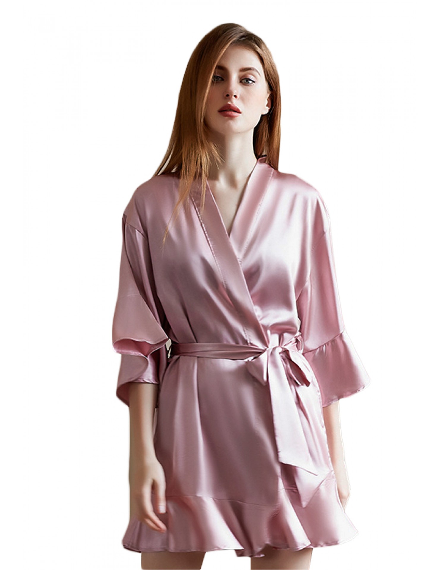 LCB8056-女士一件式居家休閒睡袍-粉紅色