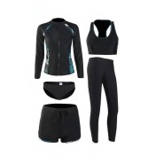 LNT7003韓風女士女士長袖連體衝浪泳衣（5 件套）黑色