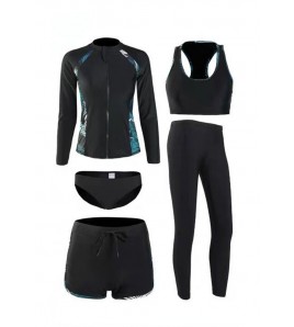 LNT7003韓風女士女士長袖連體衝浪泳衣（5 件套）黑色