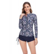 LYH3002歐美風格女士女士長袖連體衝浪泳衣軍藍色