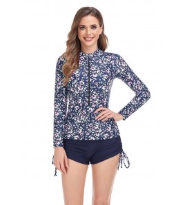 LYH3002歐美風格女士女士長袖連體衝浪泳衣軍藍色