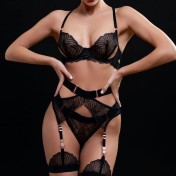 LSFA110FFZ1038 性感內衣吊襪刺繡網紗塑身分體套裝女士