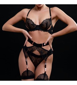 LSFA110FFZ1038 性感內衣吊襪刺繡網紗塑身分體套裝女士