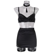 LSFA110FHG1032 新款緞面拼接網紗透視包臀流蘇女裝時尚情趣內衣五件套